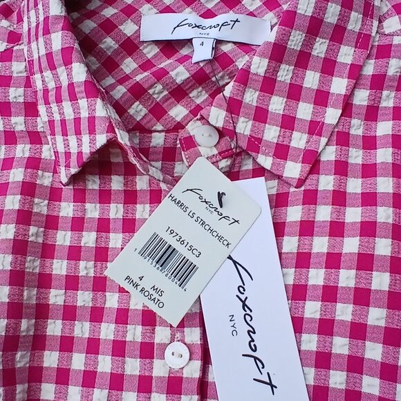 NEW Foxcroft Blouse Checkers Patern Pink Rosato S-4 - Picture 3 of 4